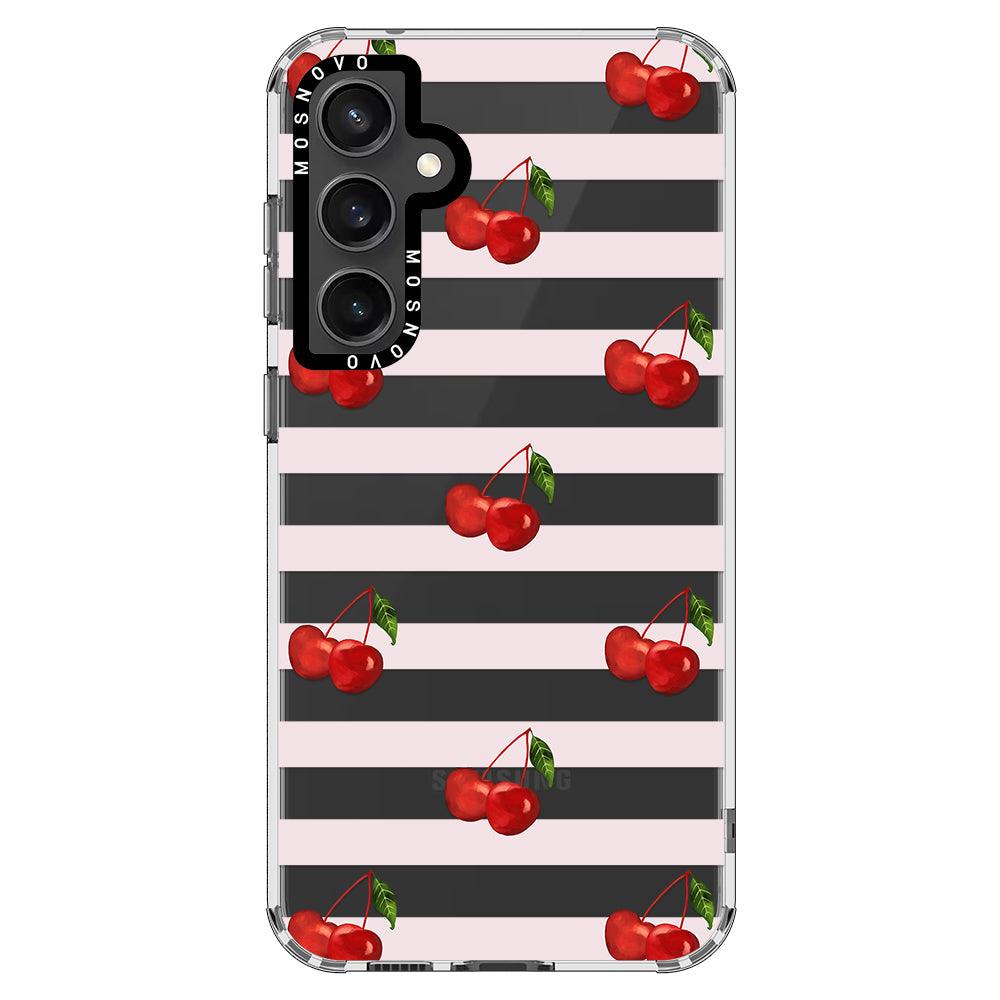 Pink Stripes Cherry Phone Case - Samsung Galaxy S23 FE Case