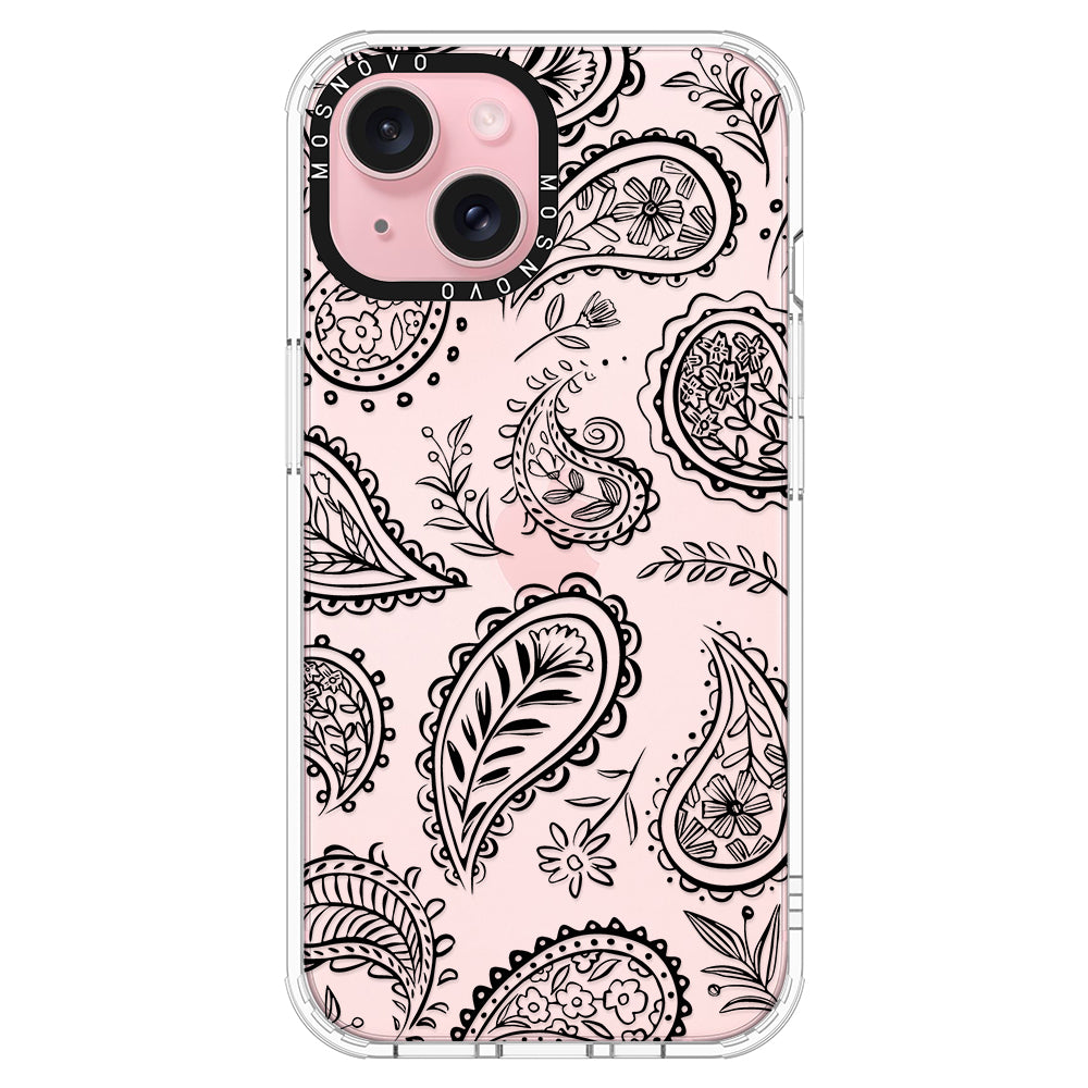 Black Paisley Phone Case - iPhone 15 Plus Case - MOSNOVO