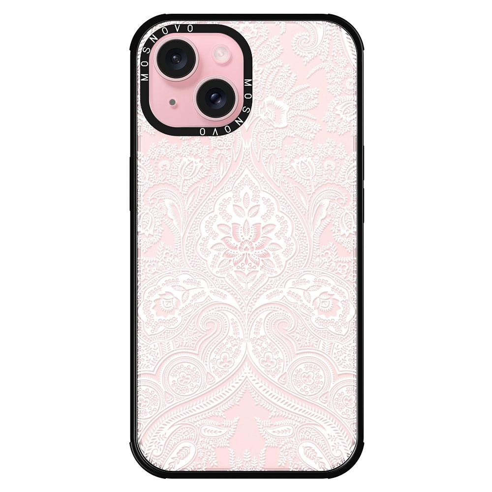 White Damask Phone Case - iPhone 15 Case - MOSNOVO