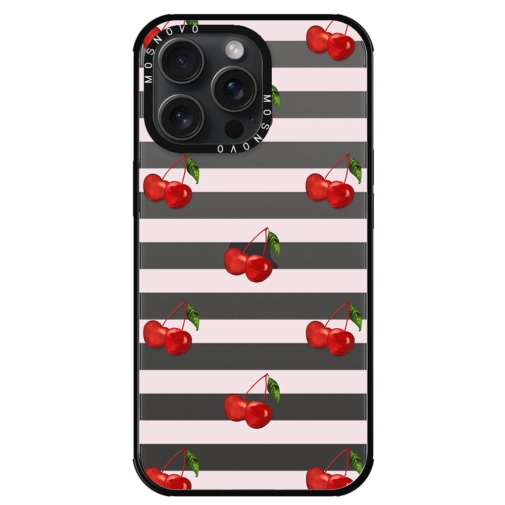 Pink Stripes Cherry Phone Case - iPhone 15 Pro Max Case - MOSNOVO