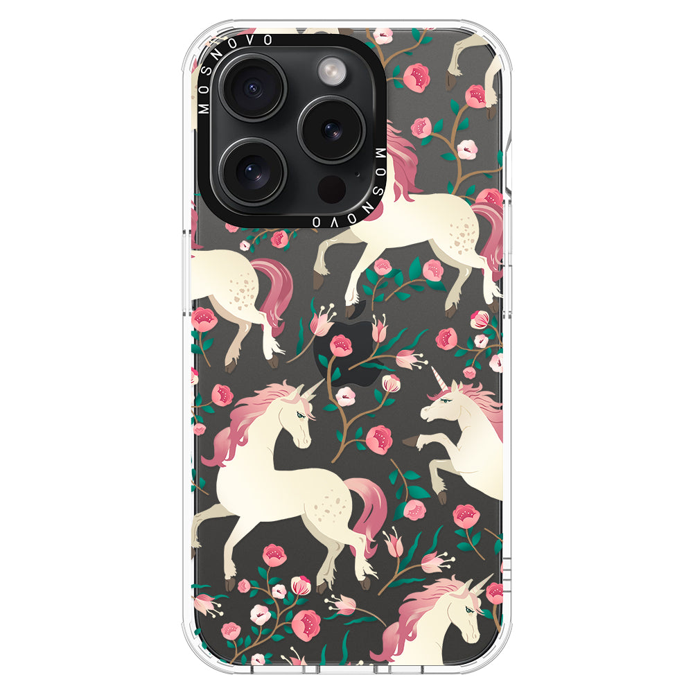 Unicorn with Floral Phone Case - iPhone 15 Pro Case - MOSNOVO