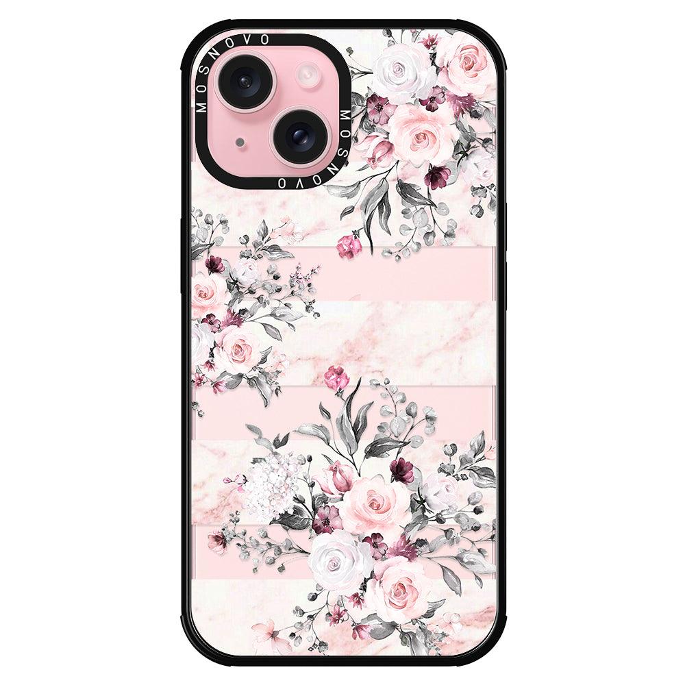 Pink Marble Flowers Phone Case - iPhone 15 Plus Case - MOSNOVO