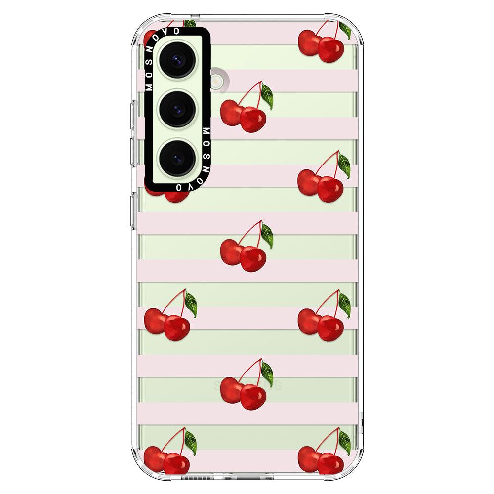 Pink Stripes Cherry Phone Case - Samsung Galaxy S24 Case - MOSNOVO