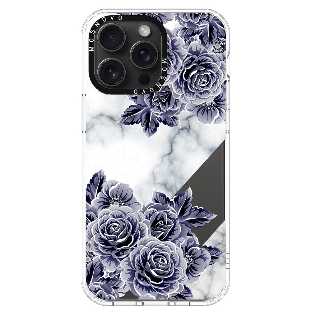 Marble with Purple Flowers Phone Case - iPhone 15 Pro Max Case - MOSNOVO