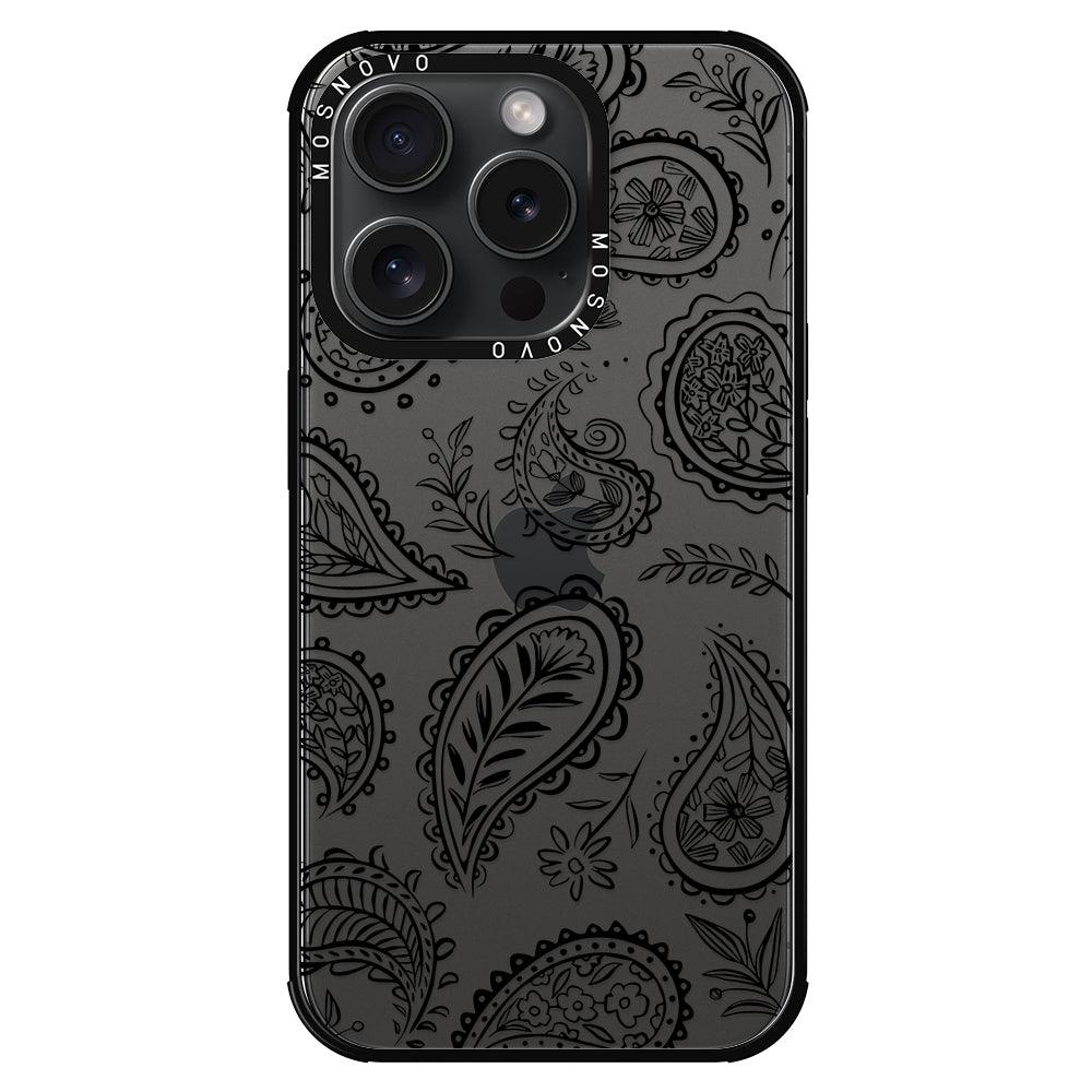 Black Paisley Phone Case - iPhone 15 Pro Case - MOSNOVO