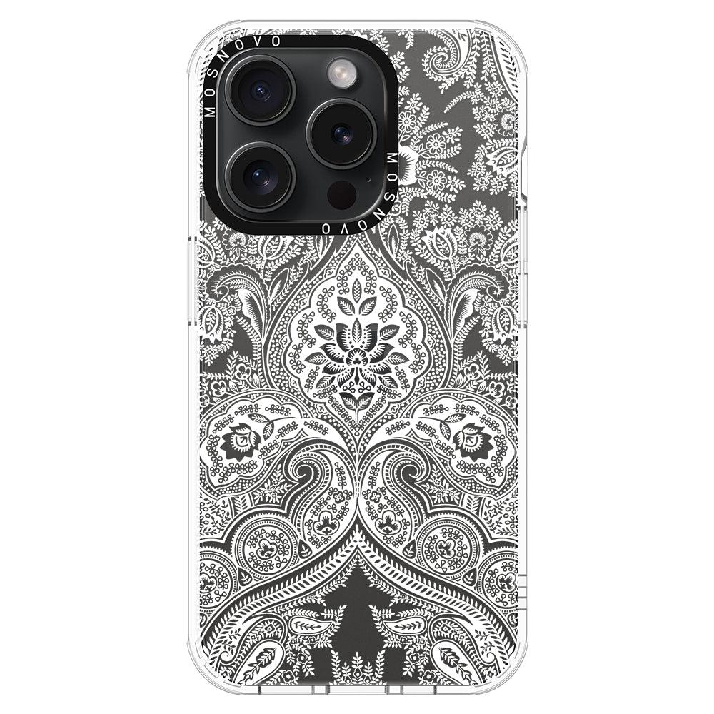 White Damask Phone Case - iPhone 15 Pro Case - MOSNOVO