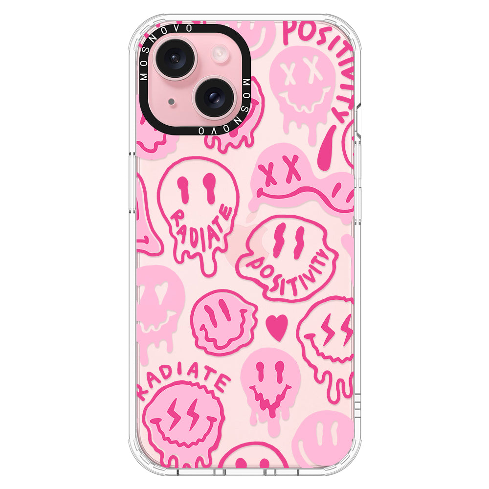 Pink Dripping Smiles Positivity Radiate Face Phone Case - iPhone 15 Case - MOSNOVO