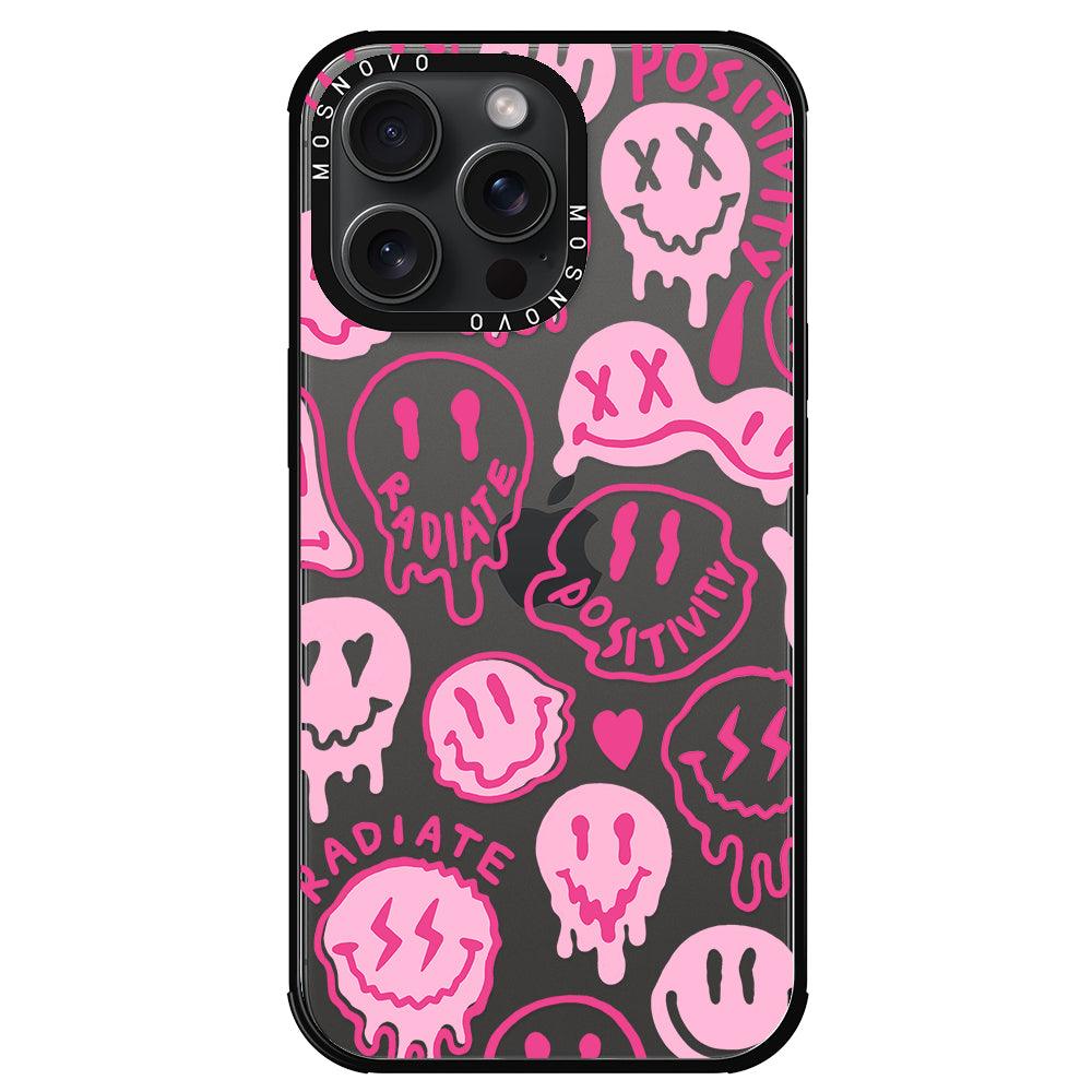 Pink Dripping Smiles Positivity Radiate Face Phone Case - iPhone 15 Pro Max Case - MOSNOVO