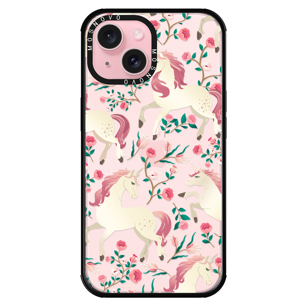 Unicorn with Floral Phone Case - iPhone 15 Case - MOSNOVO