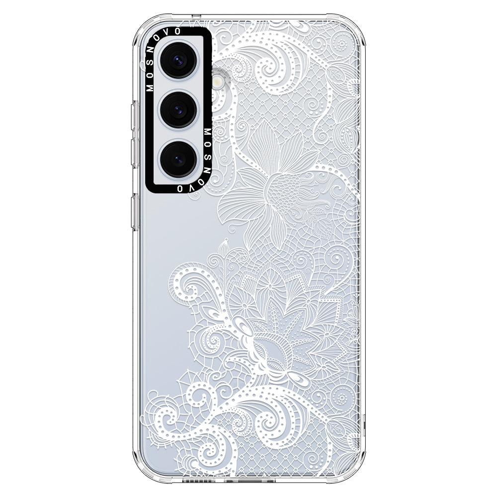 Lace White Flower Phone Case - Samsung Galaxy S24 Plus Case - MOSNOVO