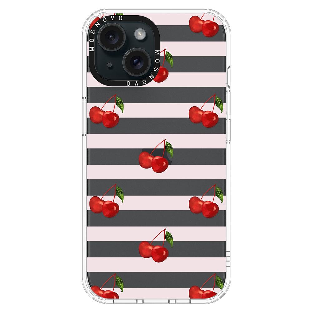 Pink Stripes Cherry Phone Case - iPhone 15 Plus Case - MOSNOVO