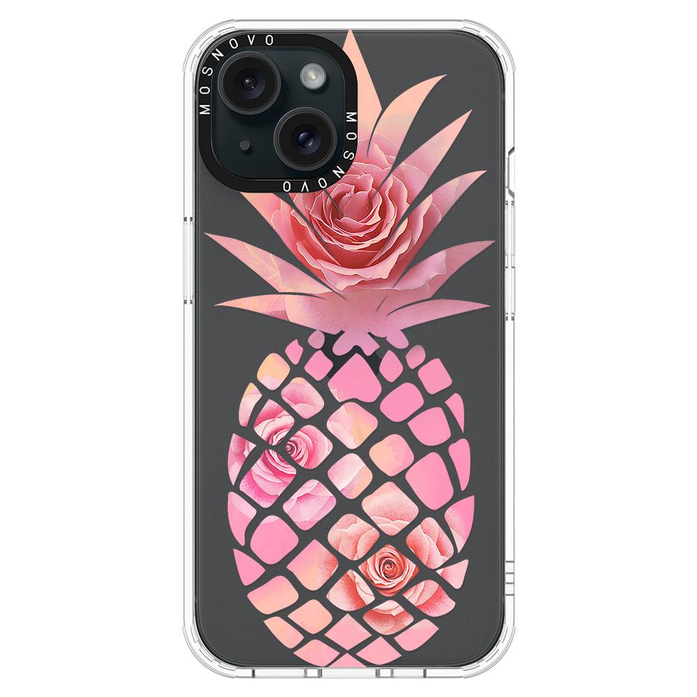 Pink Floral Pineapple Phone Case - iPhone 15 Plus Case - MOSNOVO