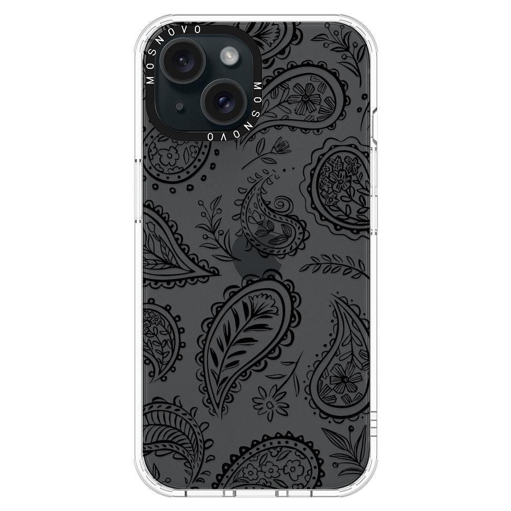 Black Paisley Phone Case - iPhone 15 Plus Case - MOSNOVO