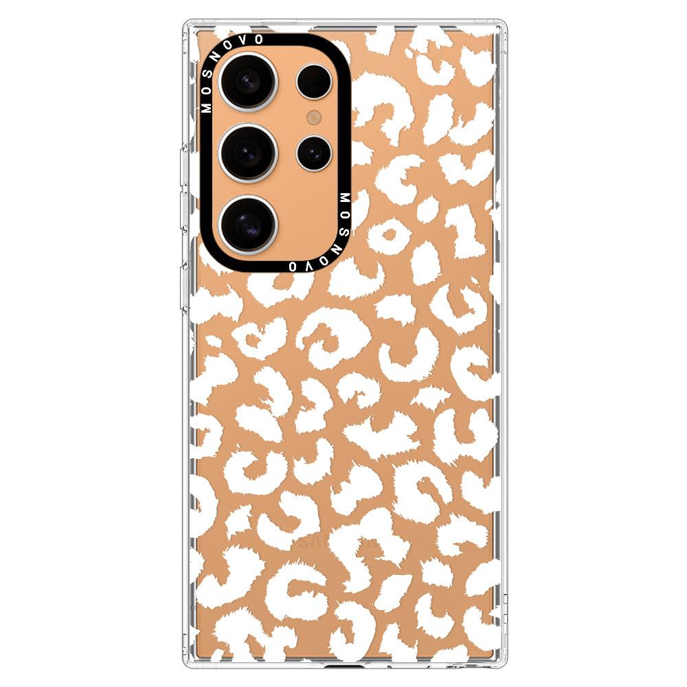 White Leopard Print Phone Case - Samsung Galaxy S24 Ultra Case - MOSNOVO