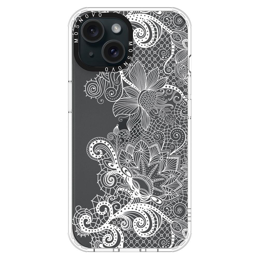 Lacy White Flower Phone Case - iPhone 15 Plus Case - MOSNOVO