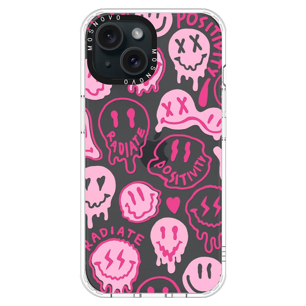 Pink Dripping Smiles Positivity Radiate Face Phone Case - iPhone 15 Plus Case - MOSNOVO