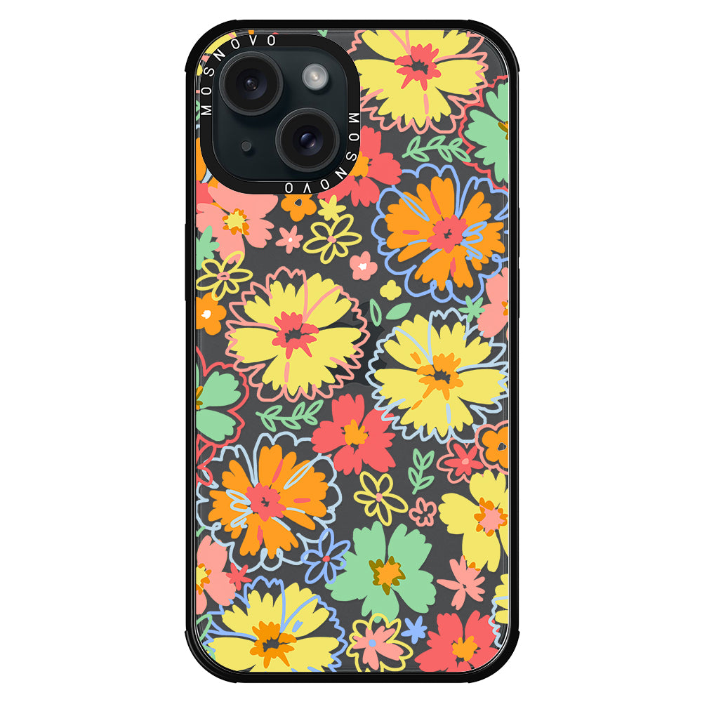 Retro Boho Hippie Flowers Phone Case - iPhone 15 Case Black