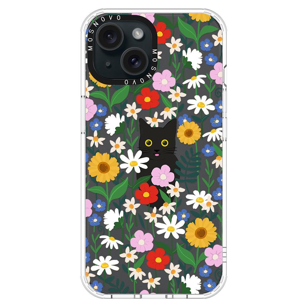 Black Cat in Garden Phone Case - iPhone 15 Plus Case - MOSNOVO