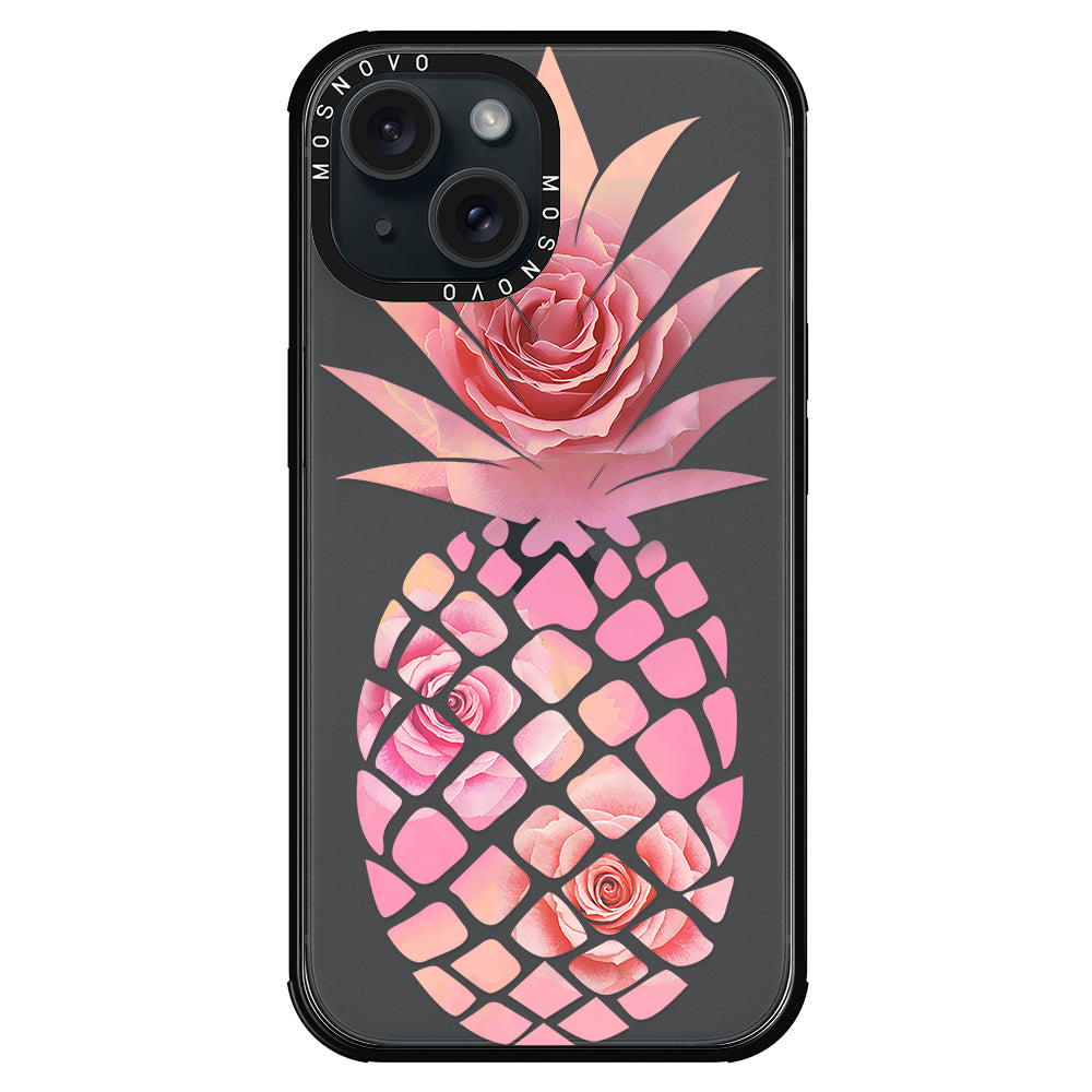 Pink Floral Pineapple Phone Case - iPhone 15 Plus Case - MOSNOVO