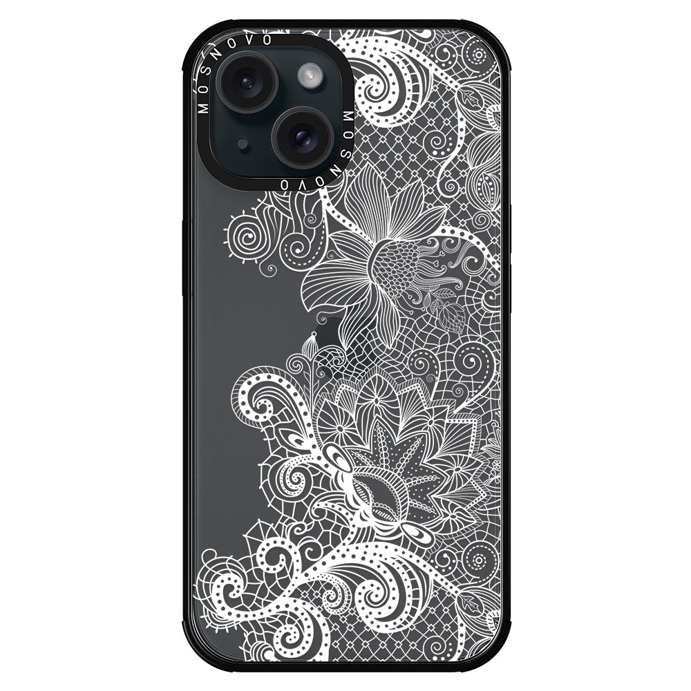 Lacy White Flower Phone Case - iPhone 15 Plus Case - MOSNOVO