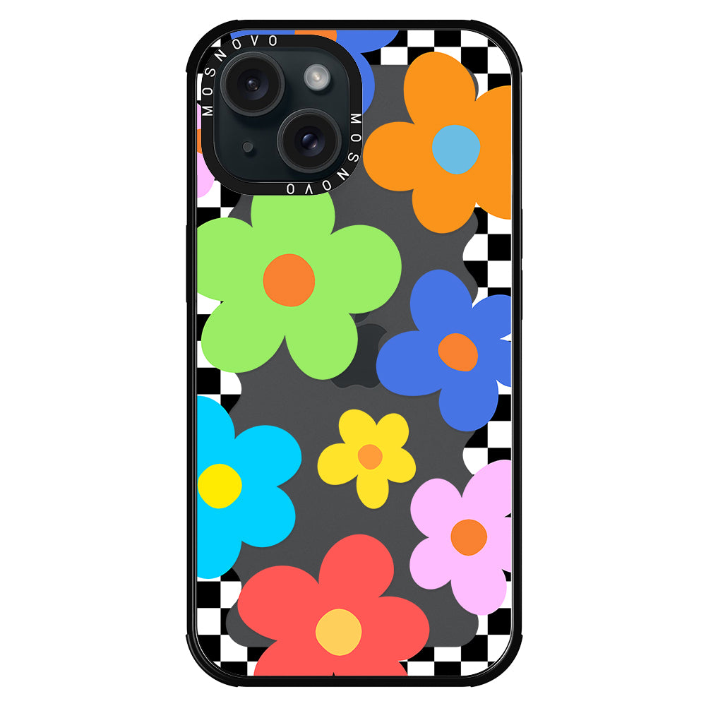 60's Checkered Floral Phone Case - iPhone 15 Case - MOSNOVO