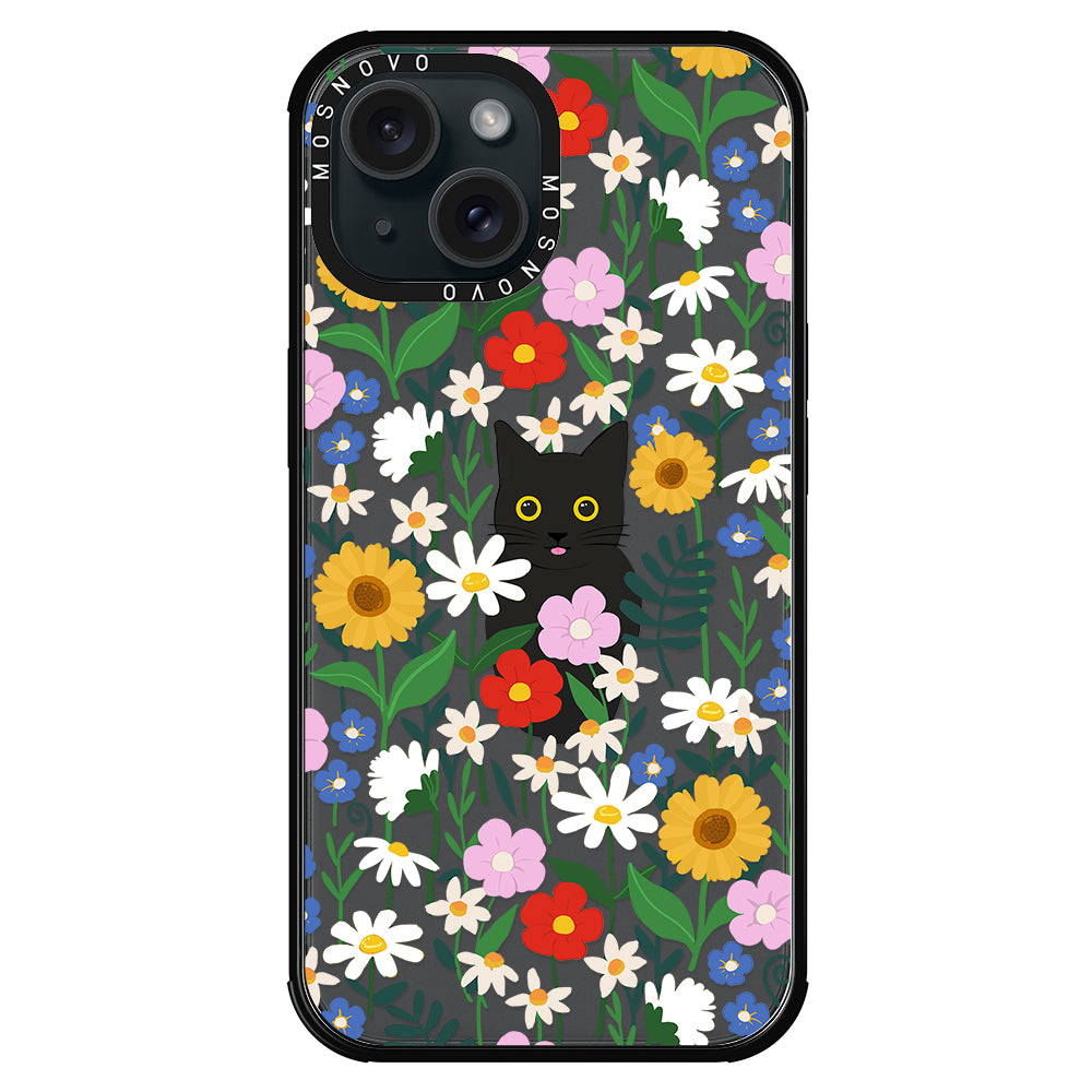 Black Cat in Garden Phone Case - iPhone 15 Case - MOSNOVO