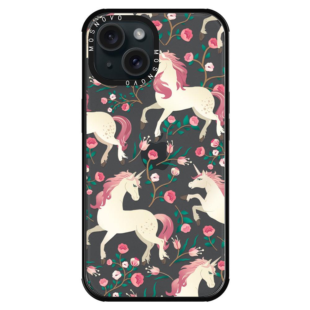 Unicorn with Floral Phone Case - iPhone 15 Case - MOSNOVO