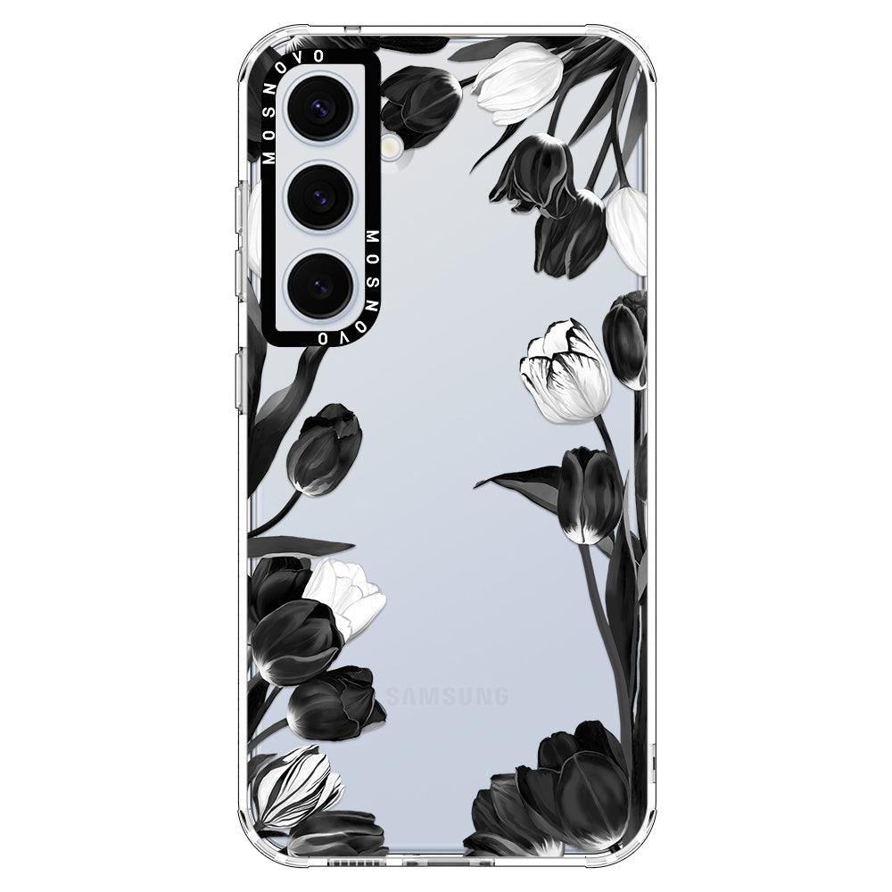 Black White Tulips Phone Case - Samsung Galaxy S24 Case - MOSNOVO