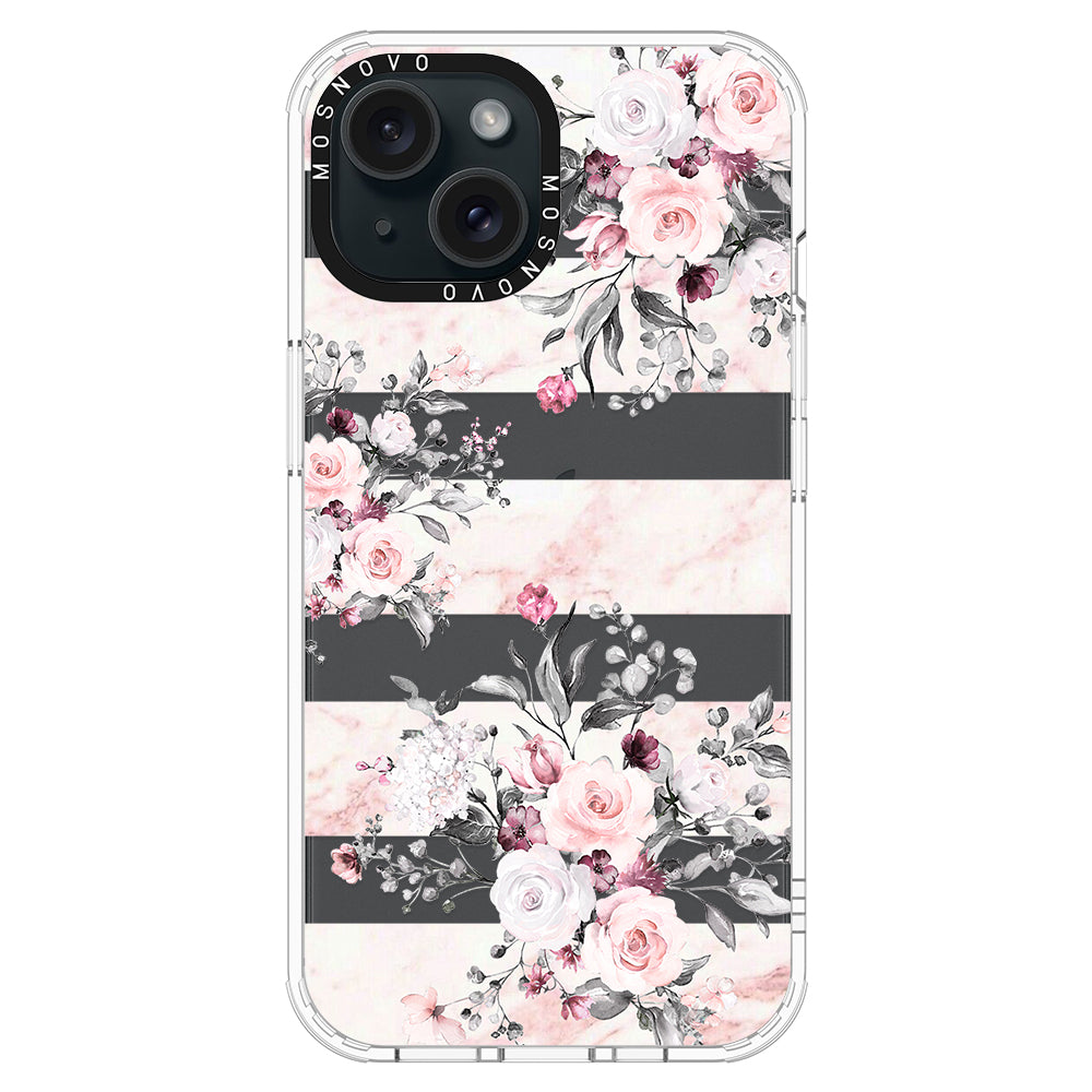 Pink Flower Marble Phone Case - iPhone 15 Case Clear