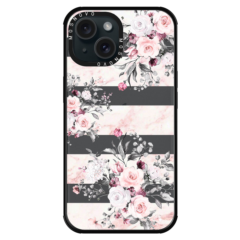 Pink Marble Flowers Phone Case - iPhone 15 Plus Case - MOSNOVO