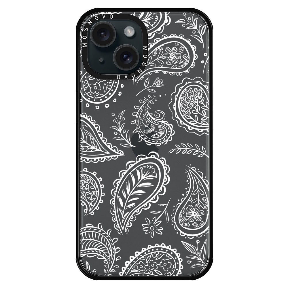 White Paisley Phone Case - iPhone 15 Case - MOSNOVO