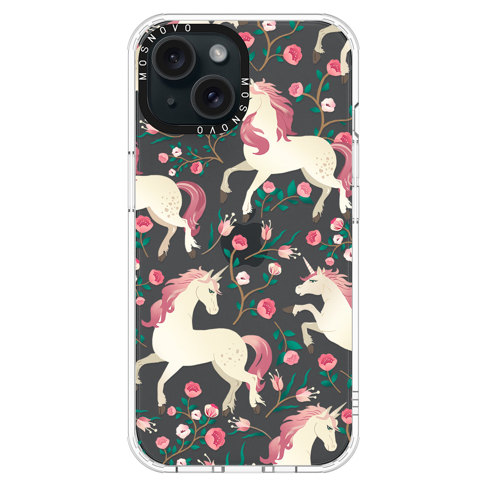 Unicorn with Floral Phone Case - iPhone 15 Case - MOSNOVO