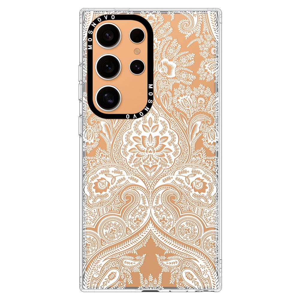 White Damask Phone Case - Samsung Galaxy S24 Ultra Case