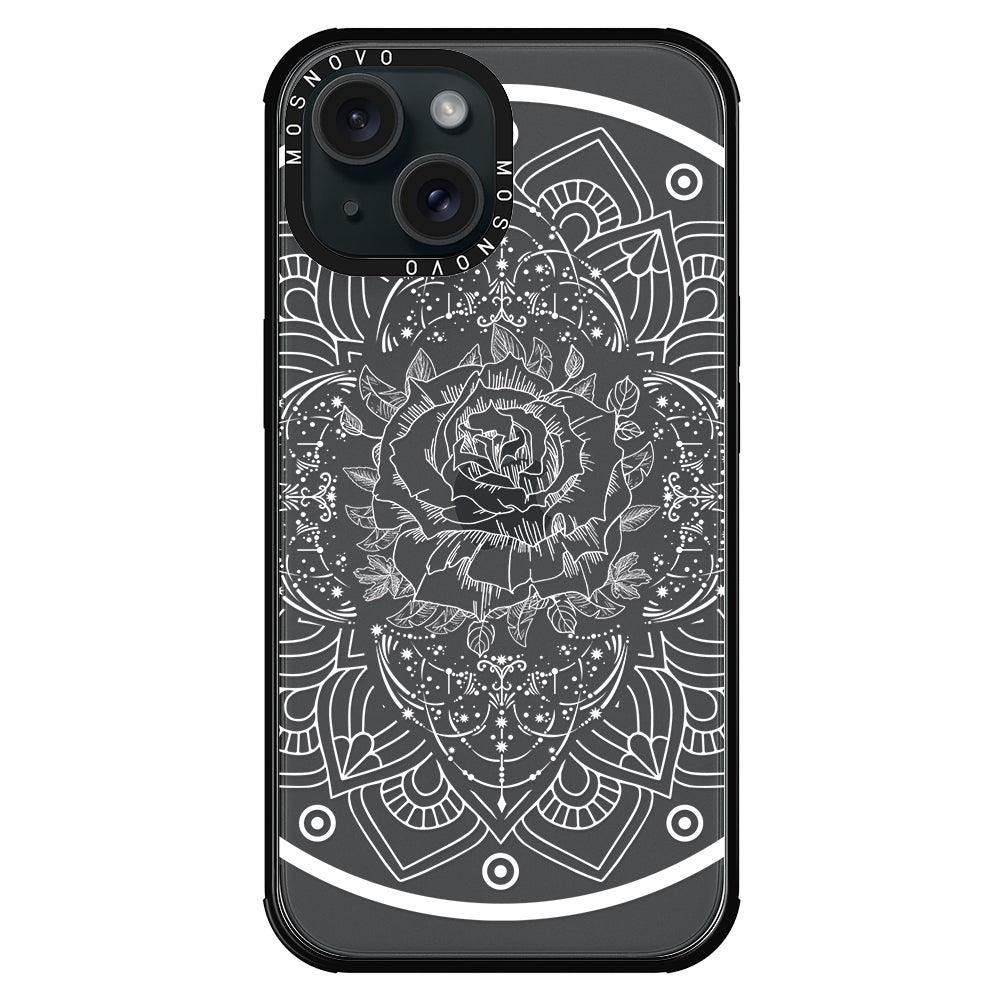 Rose Mandala Phone Case - iPhone 15 Case Black