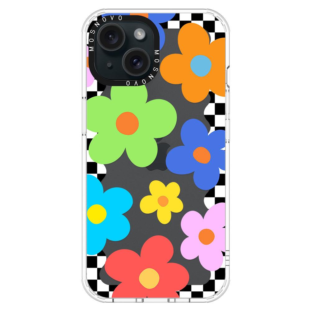 60's Checkered Floral Phone Case - iPhone 15 Plus Case - MOSNOVO