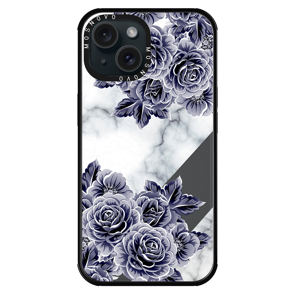 Purple Flower Marble Phone Case - iPhone 15 Case Black