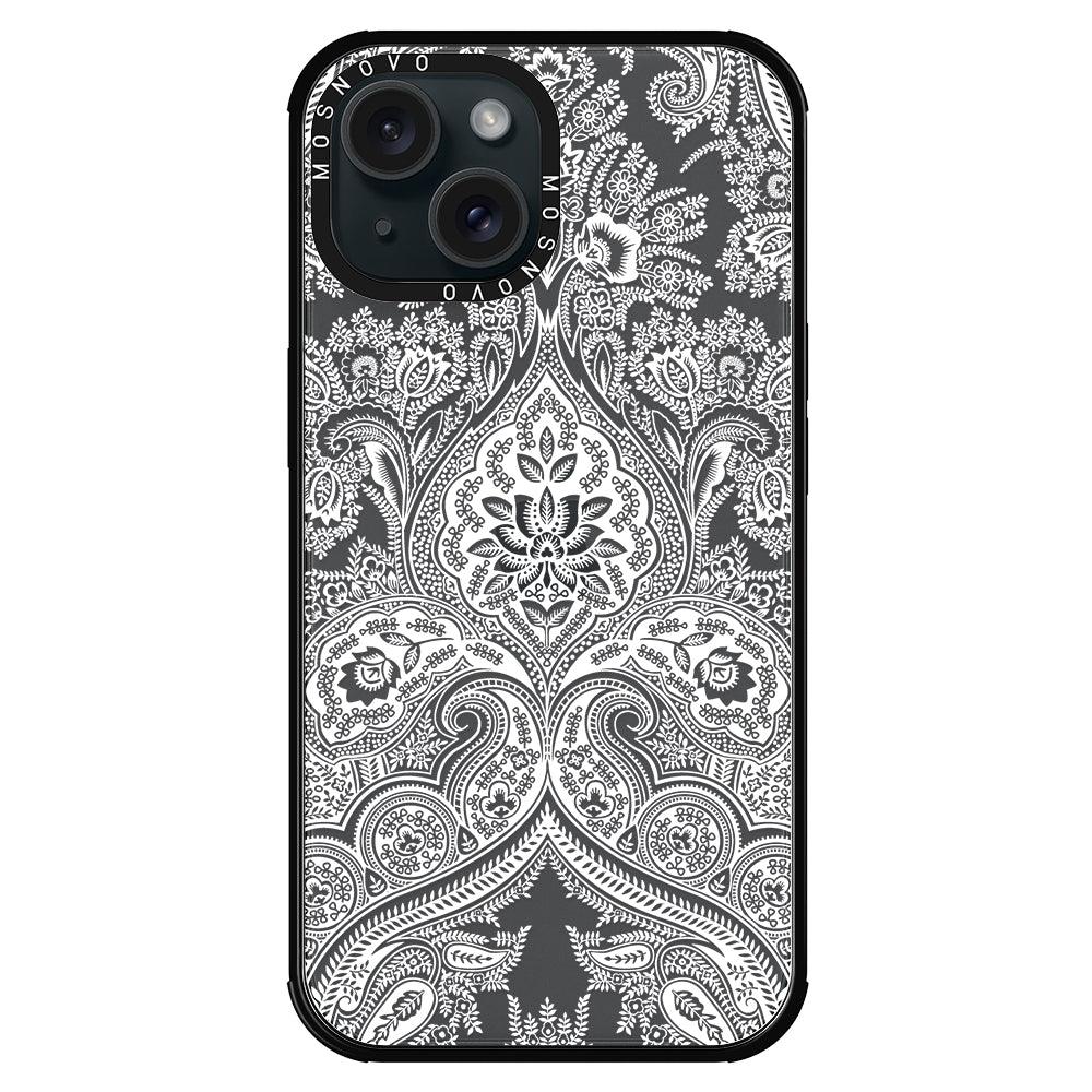 White Damask Phone Case - iPhone 15 Plus Case - MOSNOVO