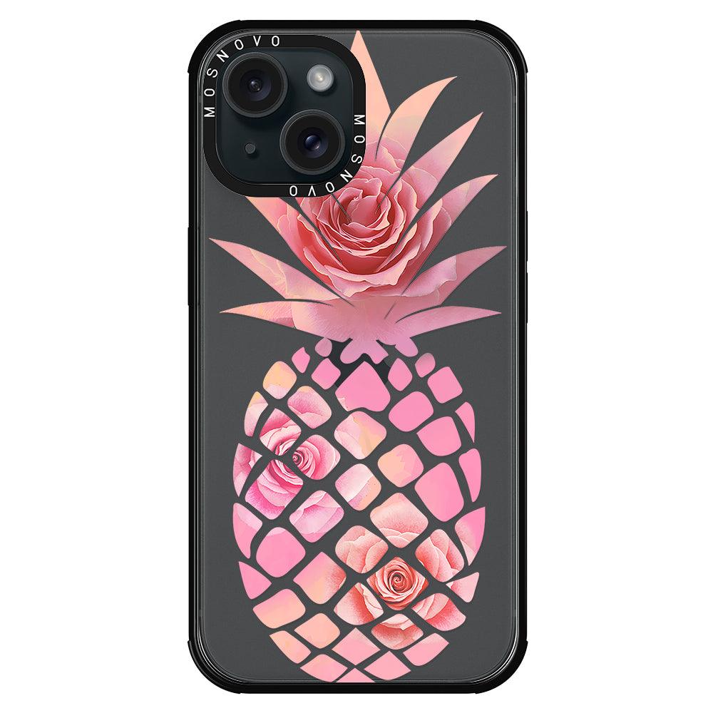 Pink Floral Pineapple Phone Case - iPhone 15 Case Black