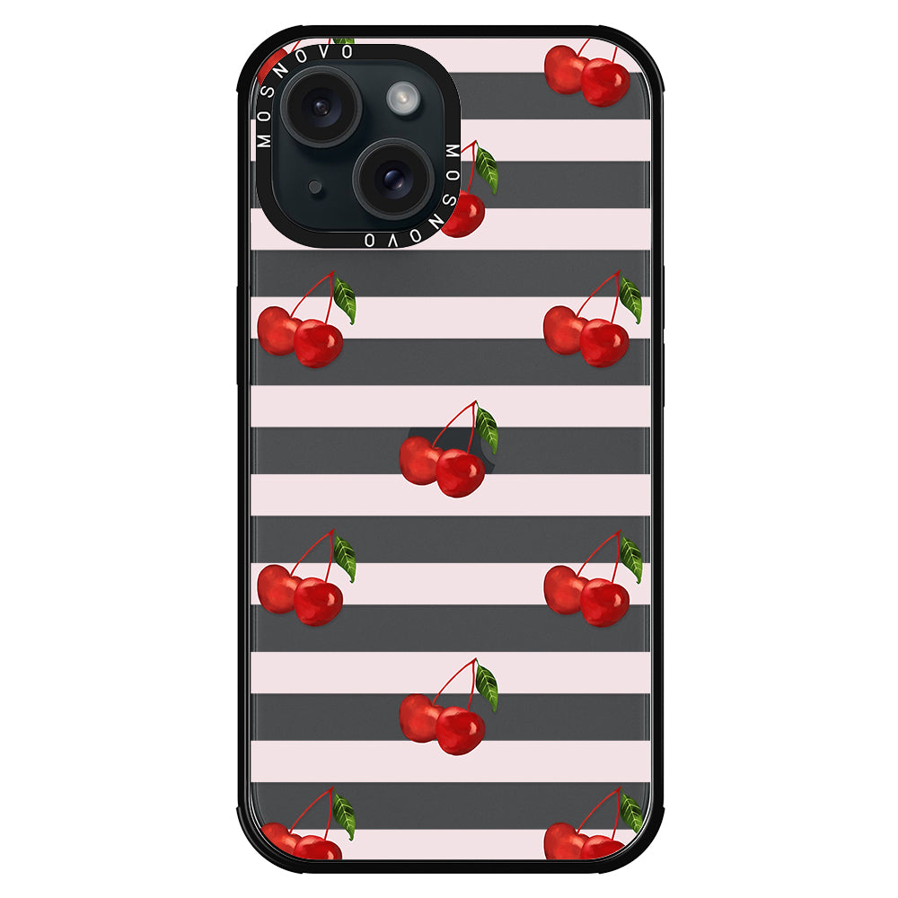 Pink Stripes Cherry Phone Case - iPhone 15 Case - MOSNOVO