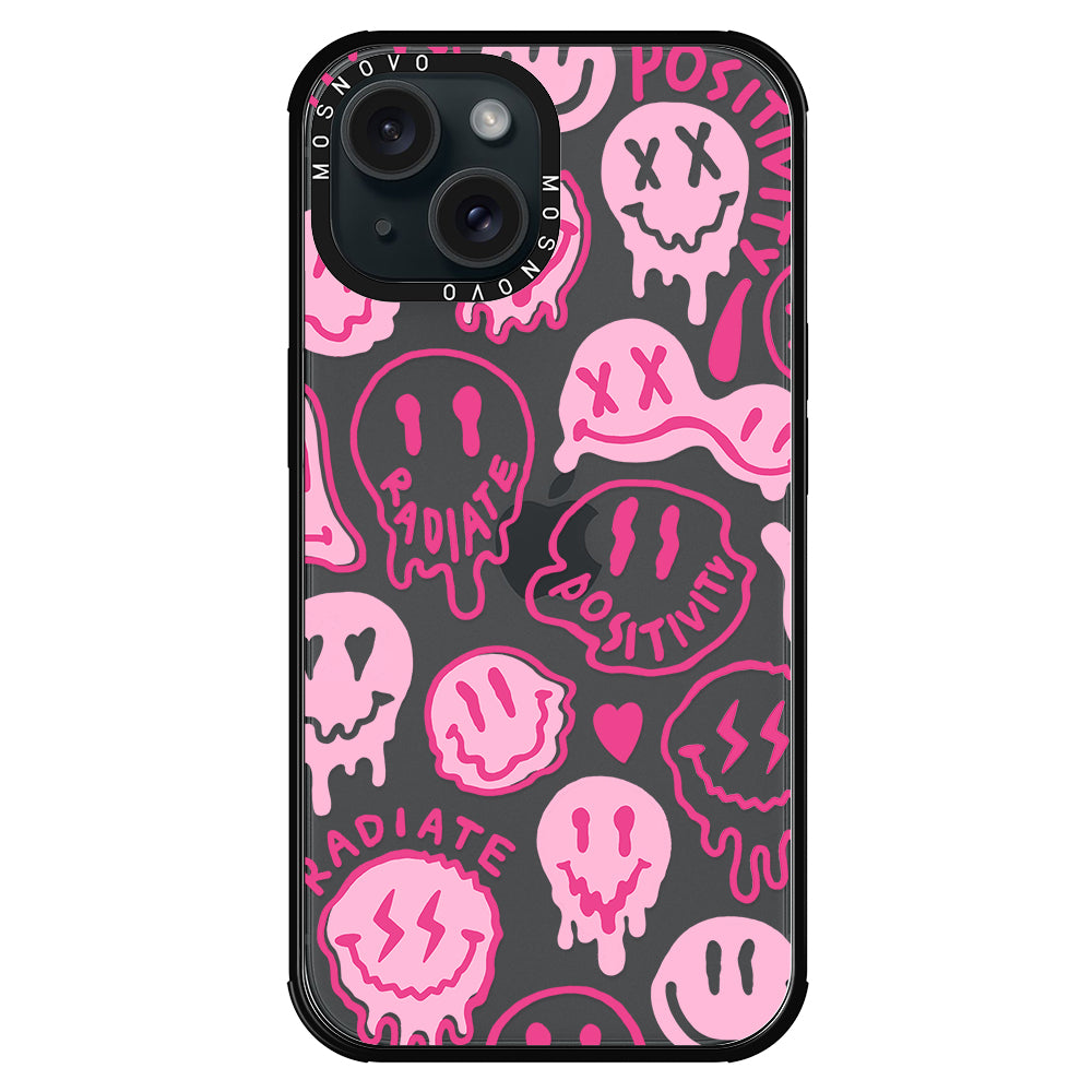 Pink Dripping Smiles Positivity Radiate Face Phone Case - iPhone 15 Plus Case - MOSNOVO