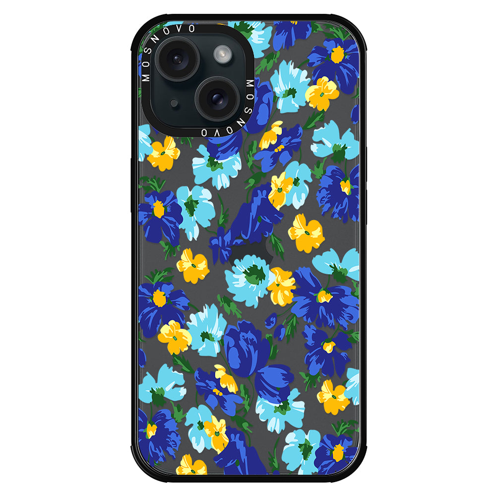 Vintage Blue Floral Phone Case - iPhone 15 Case - MOSNOVO