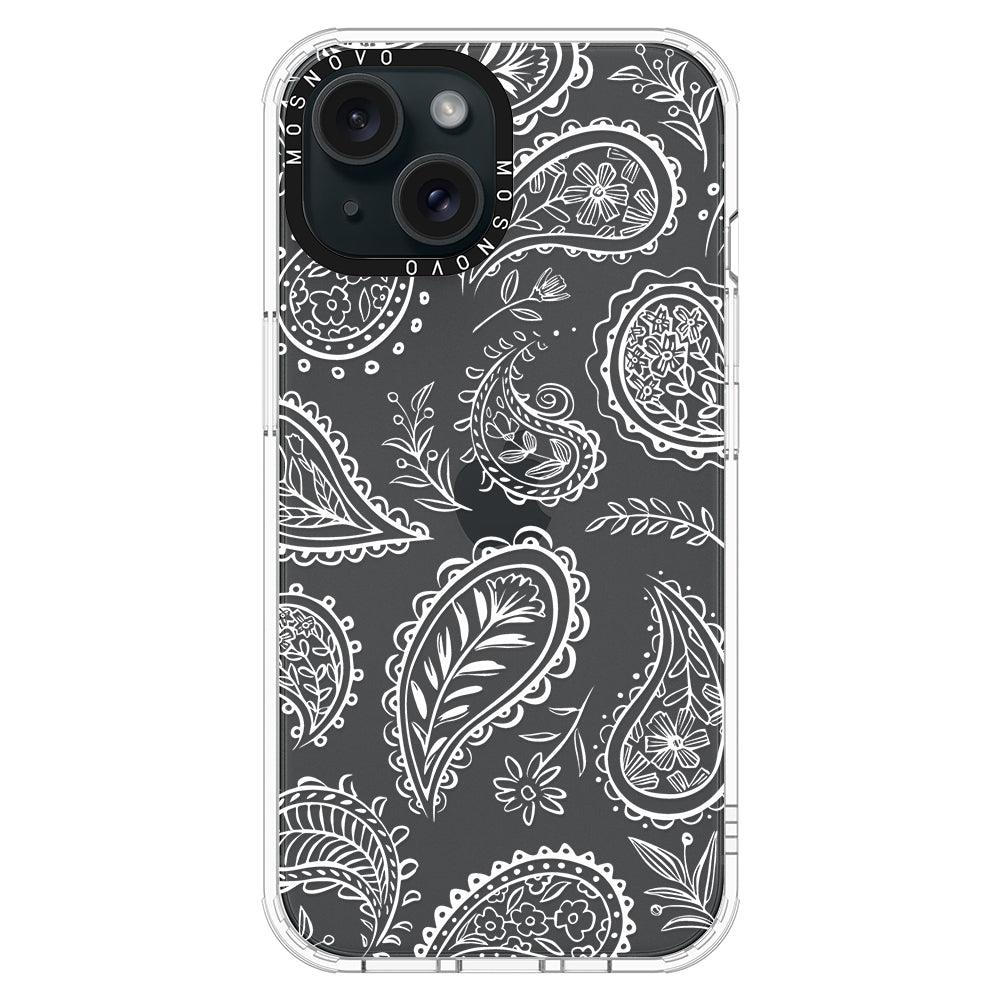 White Paisley Phone Case - iPhone 15 Case - MOSNOVO