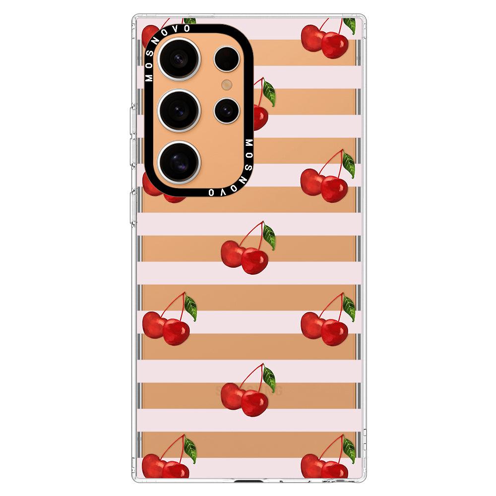 Pink Stripes Cherry Phone Case - Samsung Galaxy S24 Ultra Case - MOSNOVO