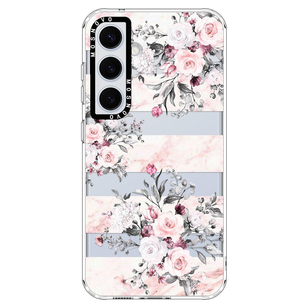 Pink Flower Marble Phone Case - Samsung Galaxy S24 Case - MOSNOVO