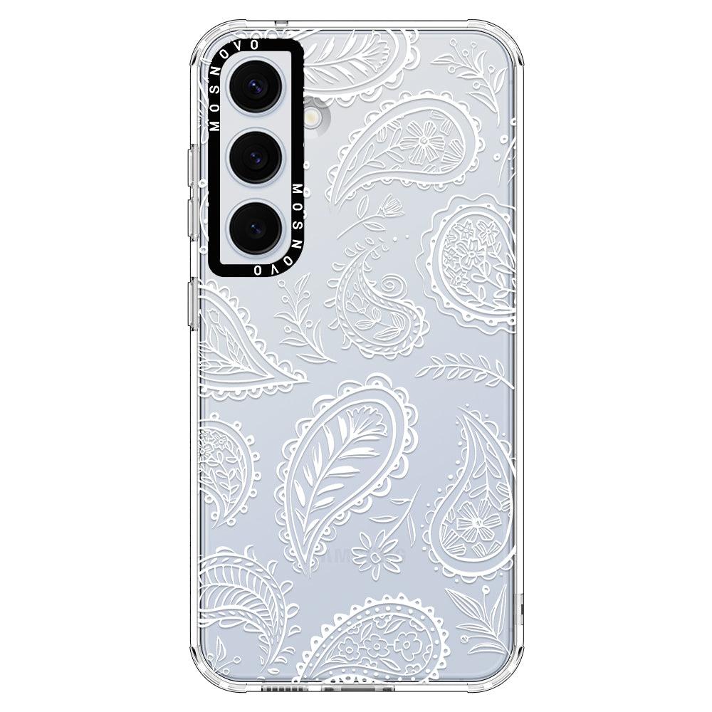 White Paisley Phone Case - Samsung Galaxy S24 Plus Case - MOSNOVO