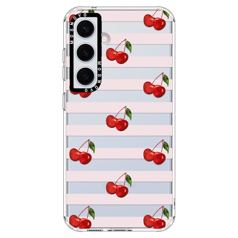 Pink Stripes Cherry Phone Case - Samsung Galaxy S24 Case - MOSNOVO