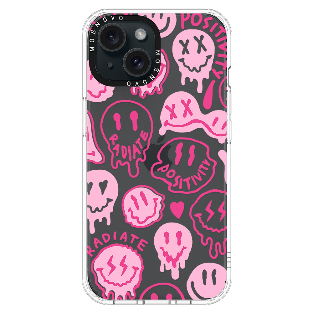 Pink Dripping Smiles Positivity Radiate Face Phone Case - iPhone 15 Case - MOSNOVO