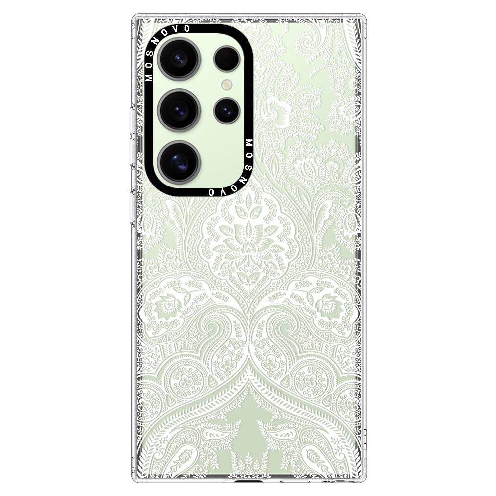 White Damask Phone Case - Samsung Galaxy S24 Ultra Case