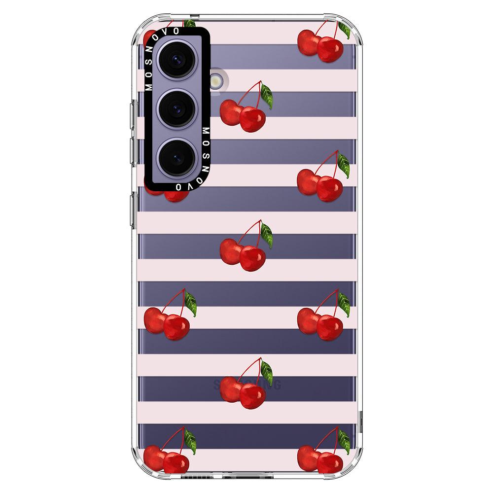 Pink Stripes Cherry Phone Case - Samsung Galaxy S24 Case - MOSNOVO