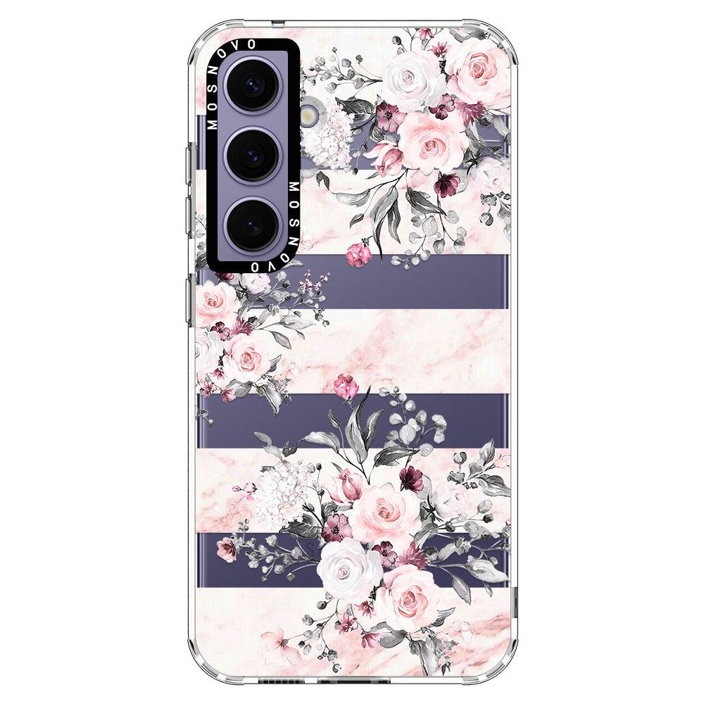 Pink Flower Marble Phone Case - Samsung Galaxy S24 Plus Case - MOSNOVO